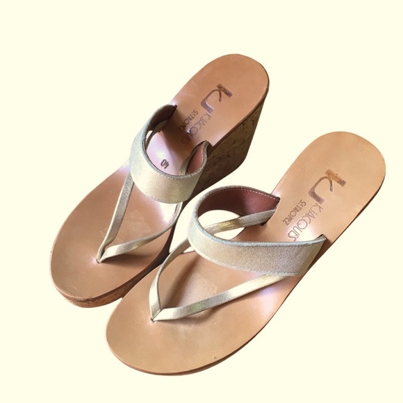 K Jacques St. Tropez Dorit Sandals Wedge Heel in a Neutral Metallic champagne - Picture 5 of 16